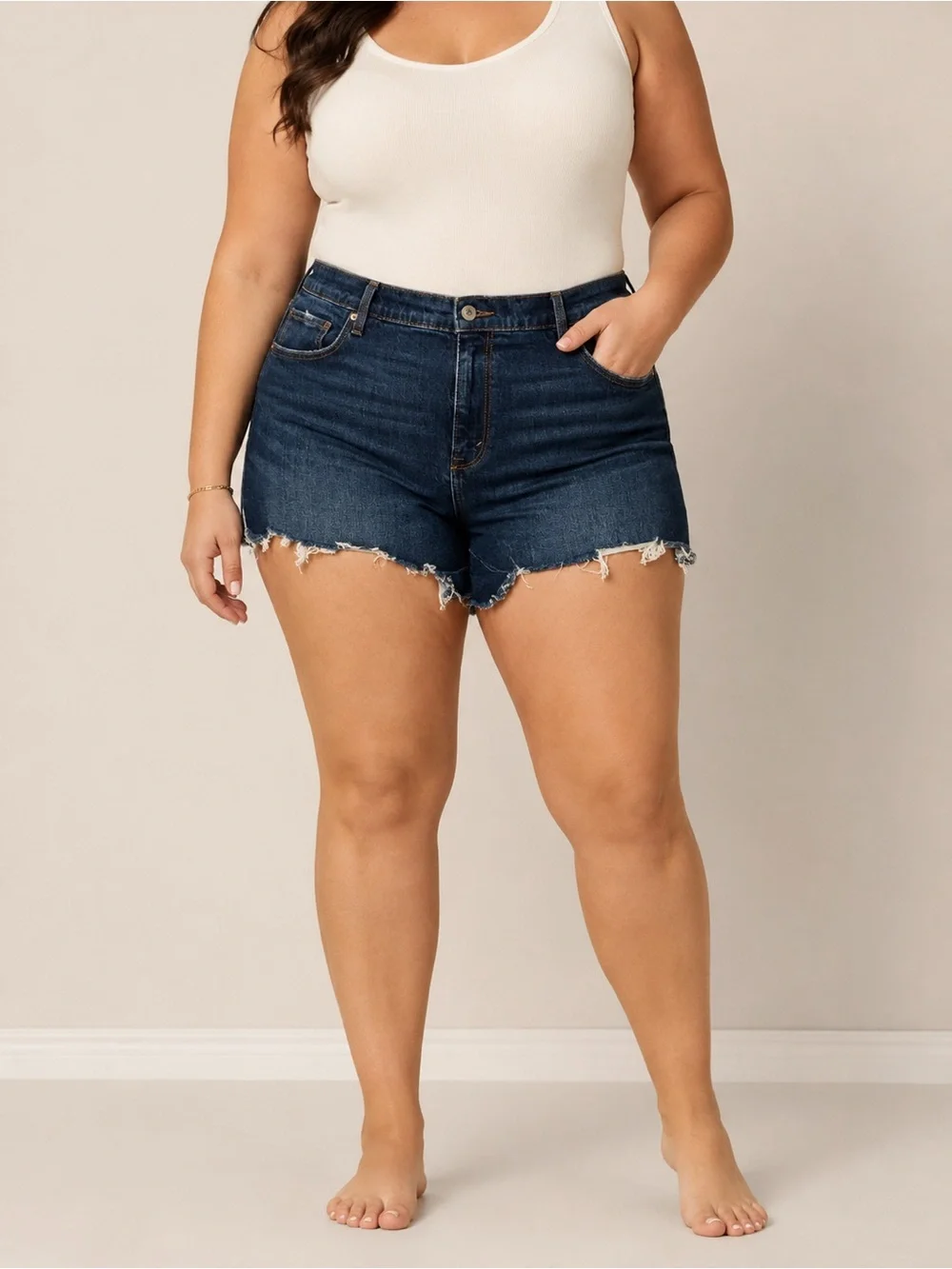 Abercrombie & Fitch The Cutoff High Rise Denim Shorts 34/18 Frayed Hem